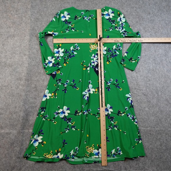 Ralph Lauren Dress Womens 4 ALine Floral Green Long Sleeve Crew Neck Flare - Picture 6 of 9